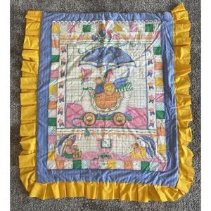 Vintage Baby Quilt Comforter Handmade Tied Quilt Zoo Animals 44x38